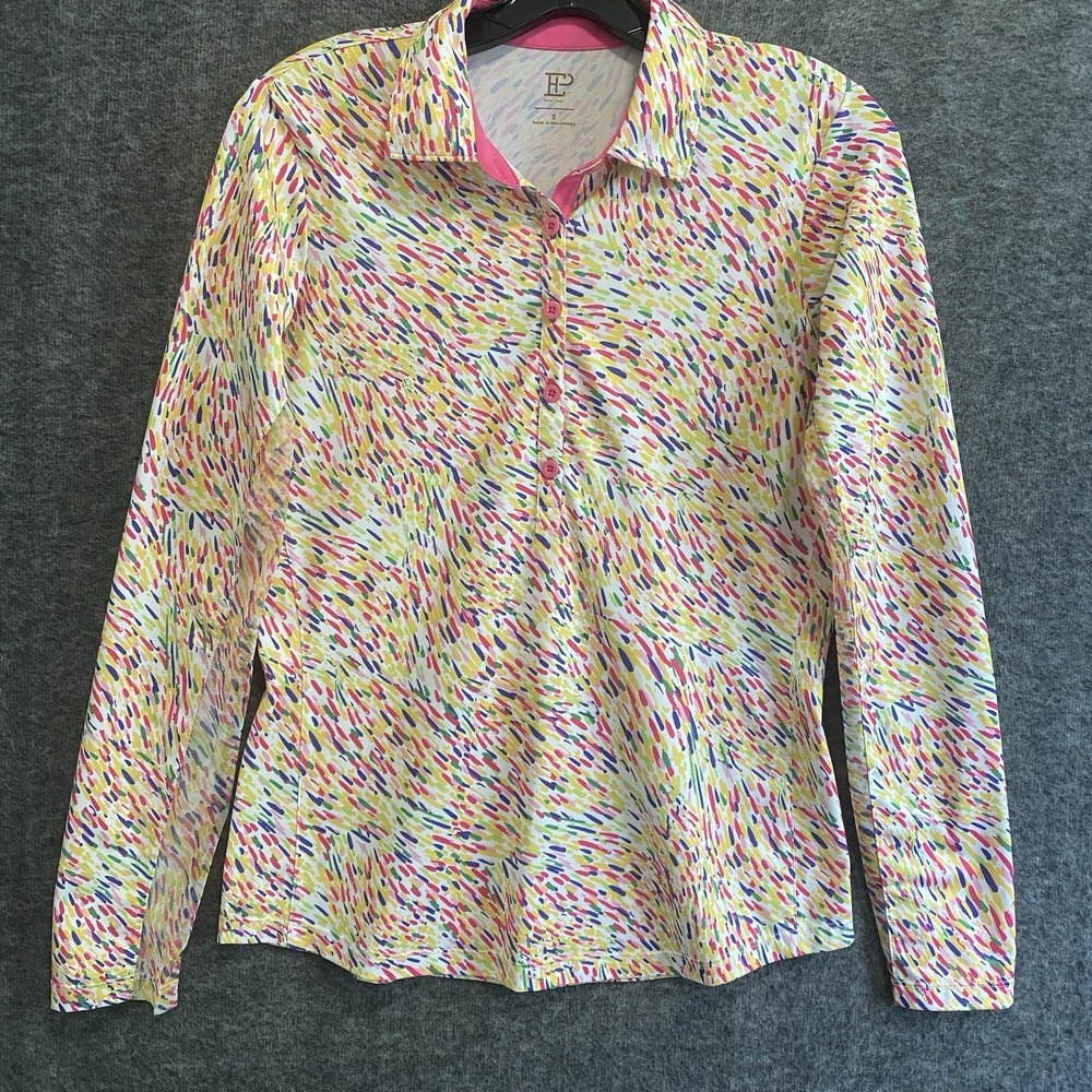 EP Pro New York Polo Shirt Womens S Pink Yellow Artsy Athletic Golf Top Pullover